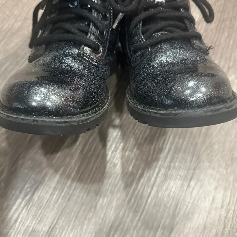 Ugg Black Ashton Glitter Patent Lace-Up Lug Sole Chunky Combat Boots Grunge Sz 2